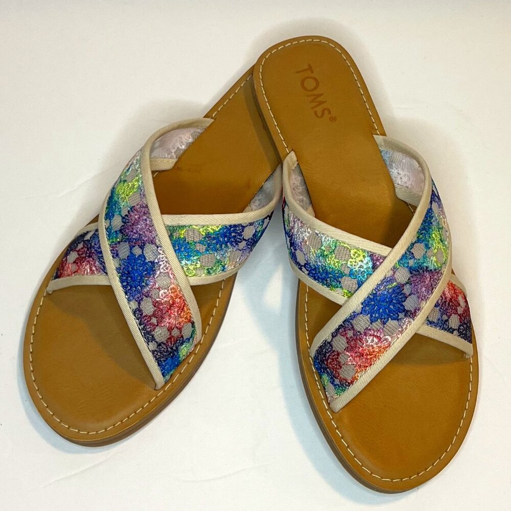 *BRAND NEW* Toms Viv Floral Crochet Sandals Women's 8.5 Multicolored